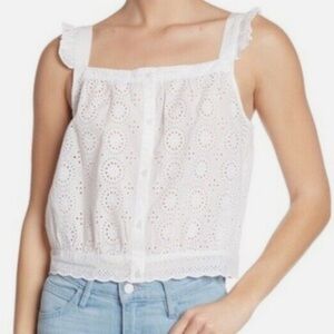 Abound White Cotton Eyelet Ruffle Sleeve Top White Size XL